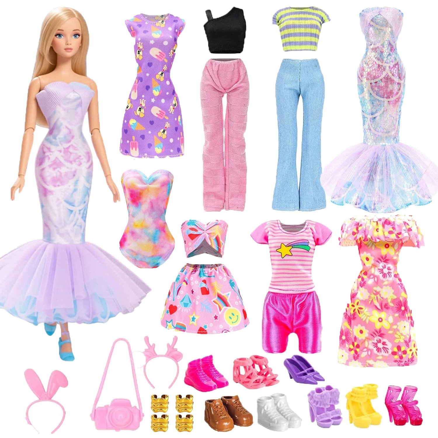 UBRANKA DLA LALEK SUKIENKI BUTY AKCESORIA ZESTAW UBRANEK