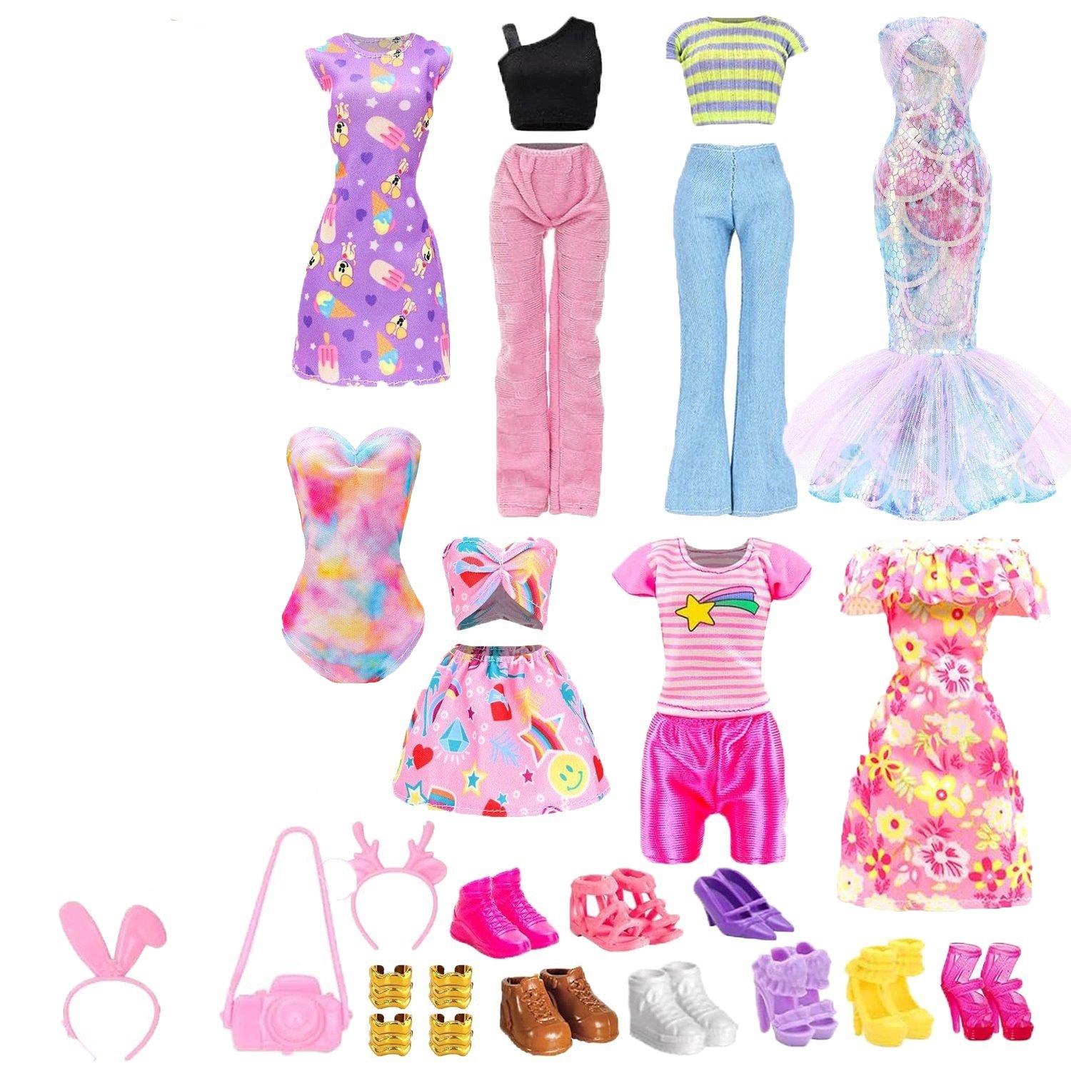 UBRANKA DLA LALEK SUKIENKI BUTY AKCESORIA ZESTAW UBRANEK